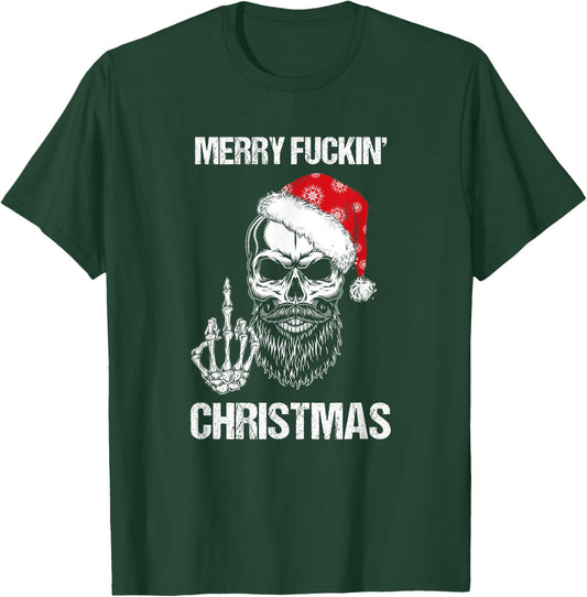Funny Skull Santa Hat Merry Fuckin Christmas Pajama T-Shirt - T-Shirt | Forest
