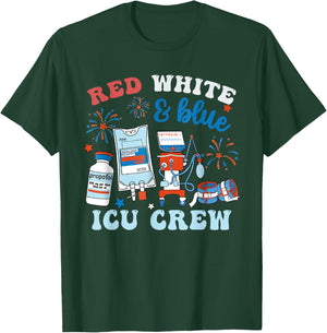 Red White Blue ICU Nurse Crew 4th of July Independence Day Women Men T-Shirt - T-Shirt | Forest