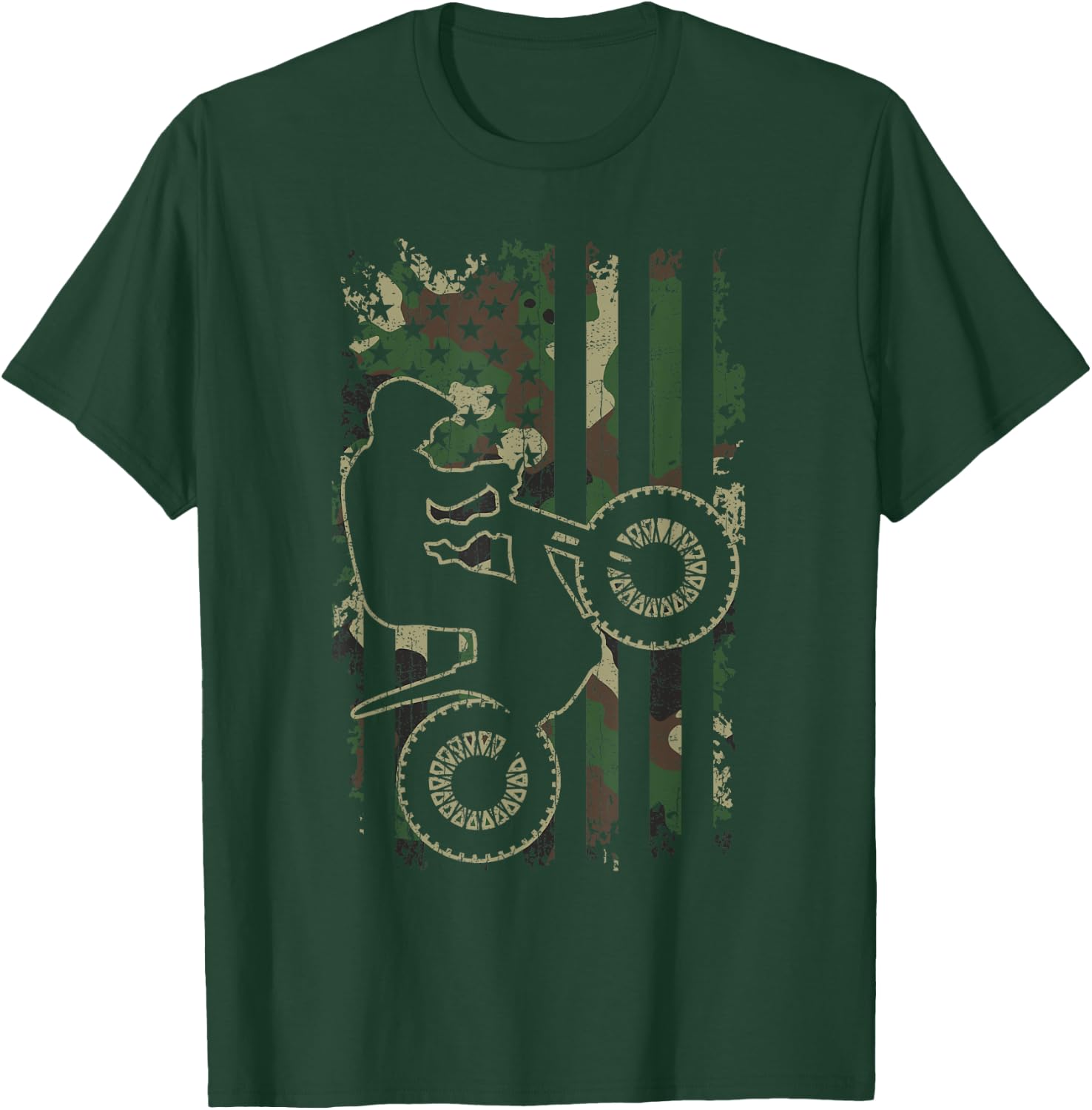 Motorcycle trials biker vintage CAMOUFLAGE USA flag Gifts T-Shirt - T-Shirt | Forest