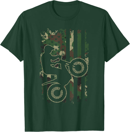 Motorcycle trials biker vintage CAMOUFLAGE USA flag Gifts T-Shirt - T-Shirt | Forest