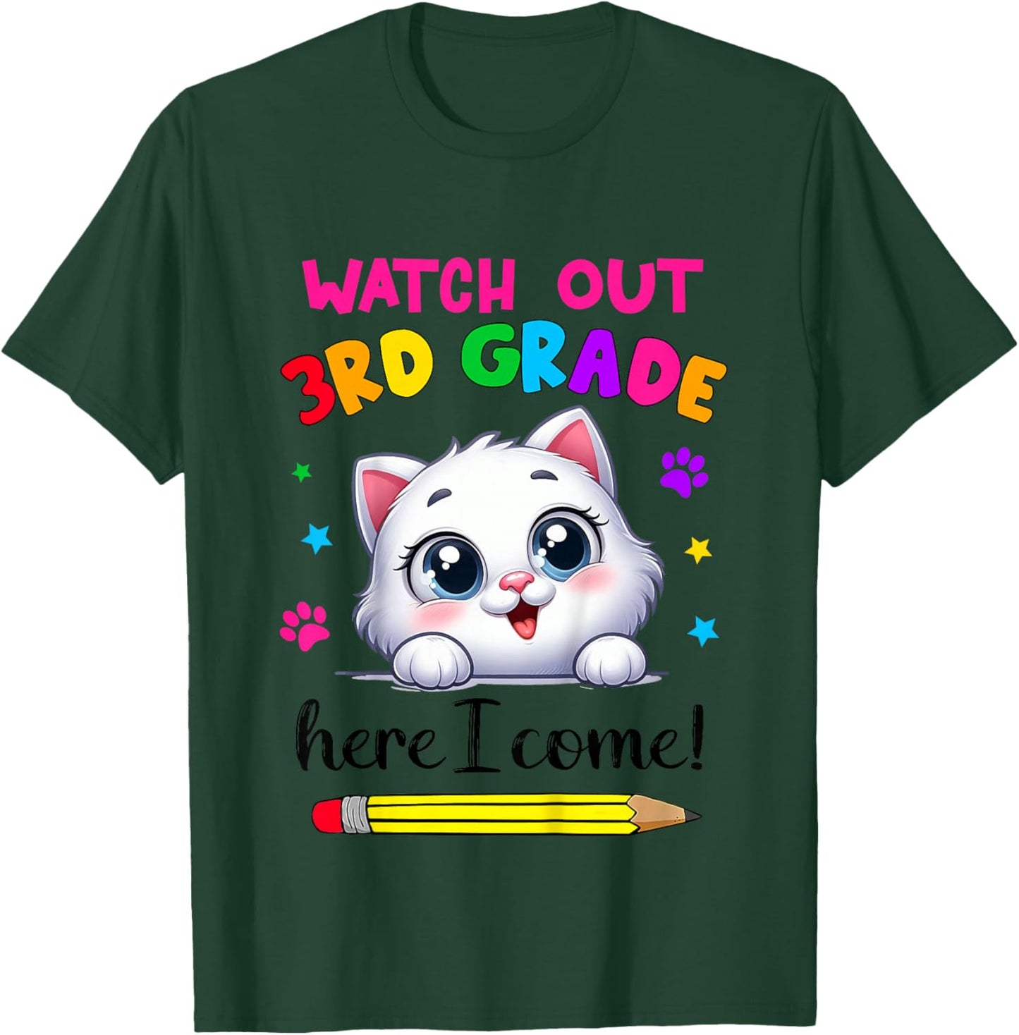 Watch Out 3rd Grade Here I Come Girls Cat Back To School T-Shirt - T-Shirt | Forest
