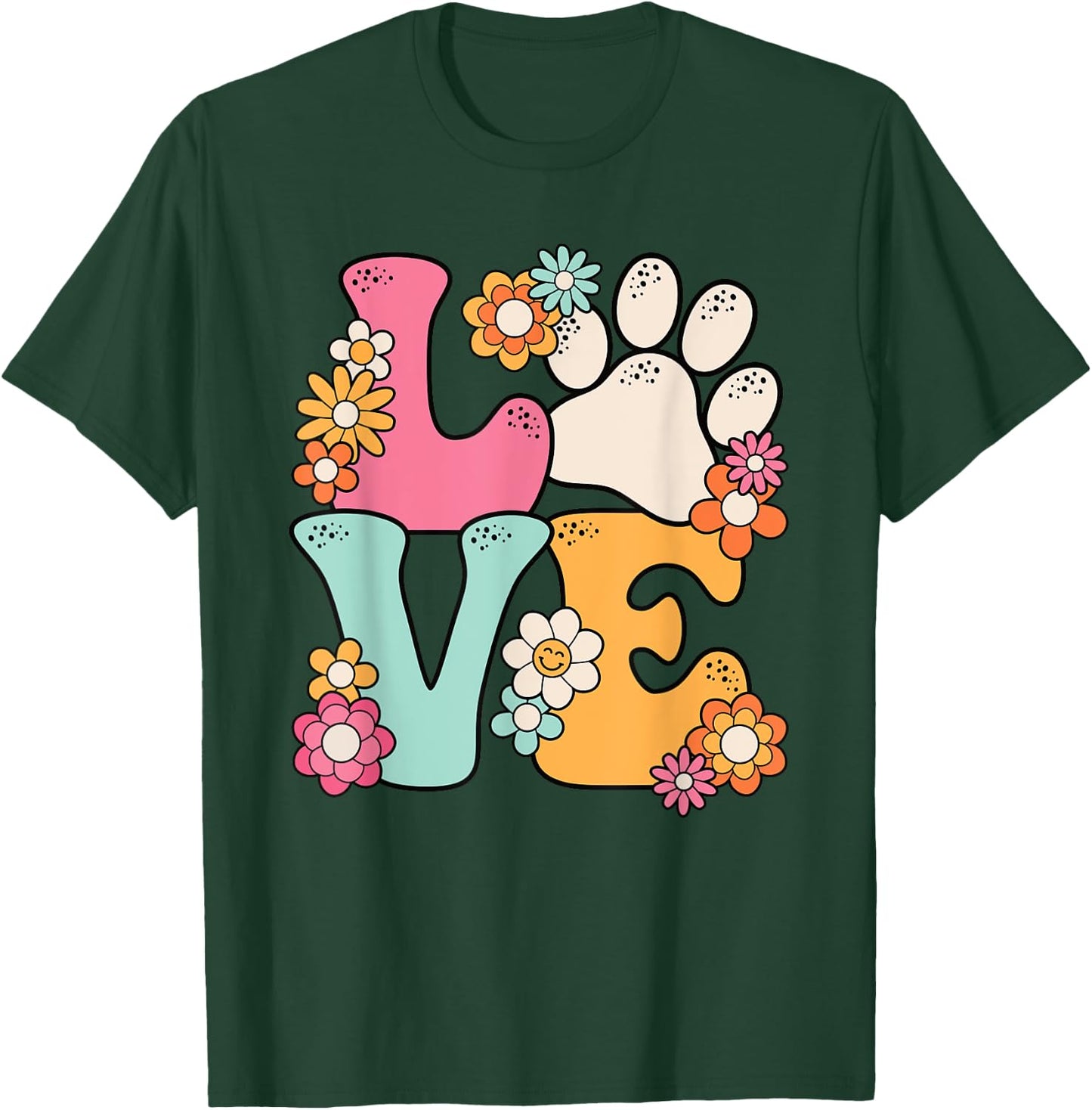 Groovy Paw Love Cat Dog Lover Pet Owner Women Girls Kids T-Shirt - T-Shirt | Forest