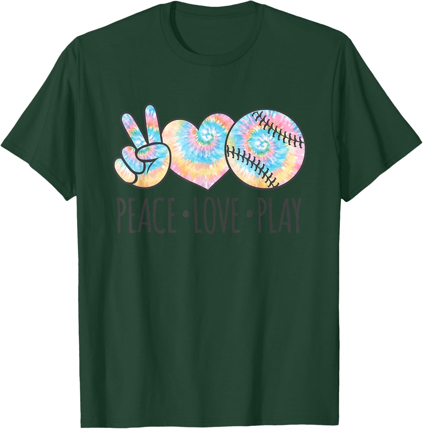 Tie Dye Softball for Teen Girls | Peace Love Play T-Shirt - T-Shirt | Forest