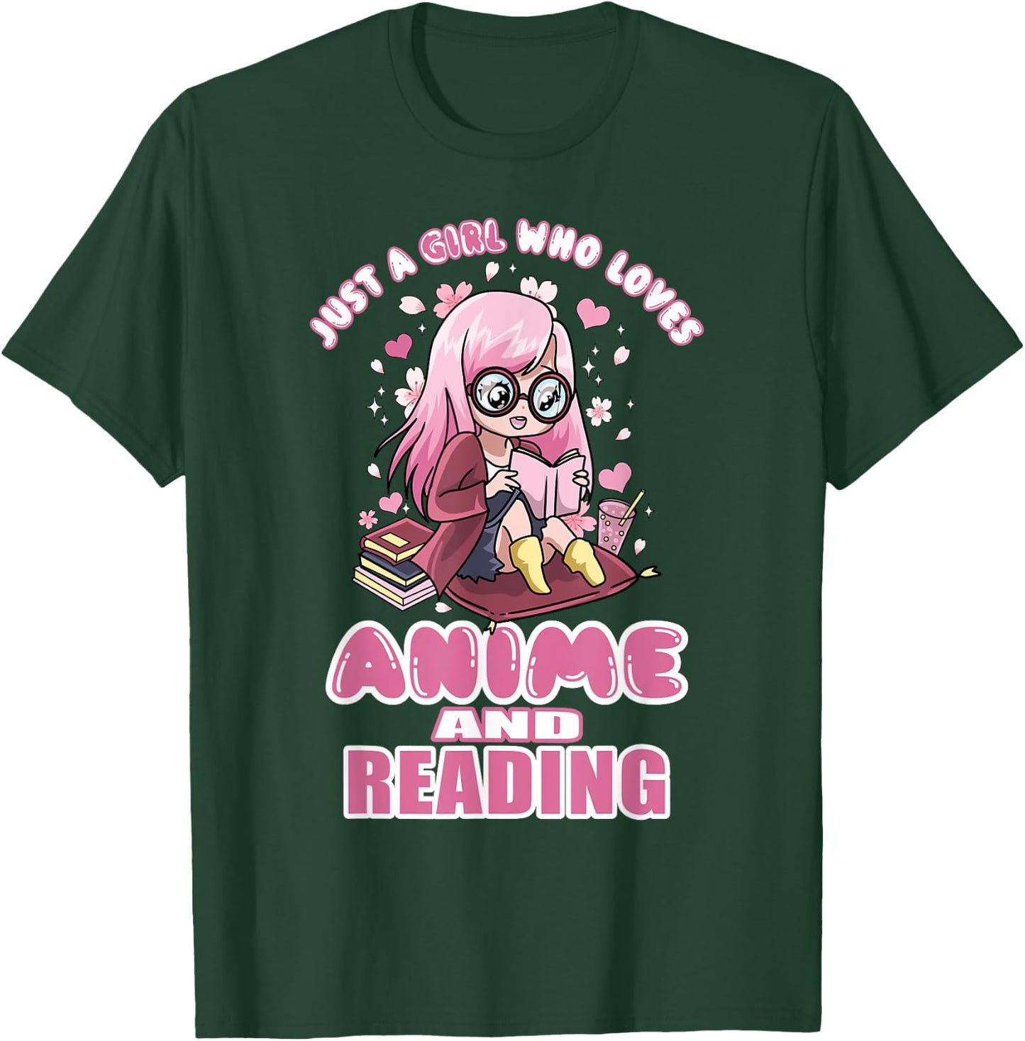Just A Girl Who Loves Anime And Reading Books Manga Teens T-Shirt - T-Shirt | Forest