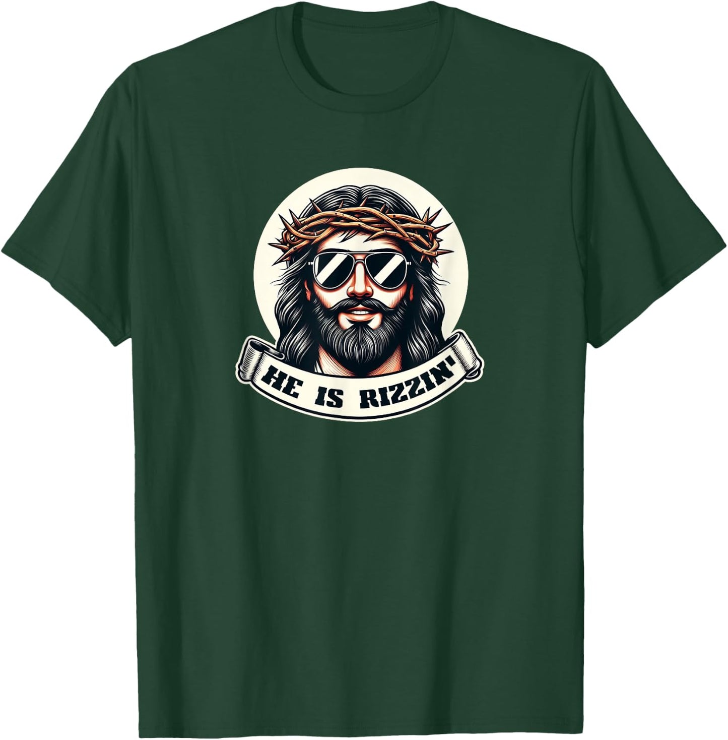 HE IS RIZZIN Funny Jesus Christ Sunglasses Rizz Easter Meme T-Shirt - T-Shirt | Forest