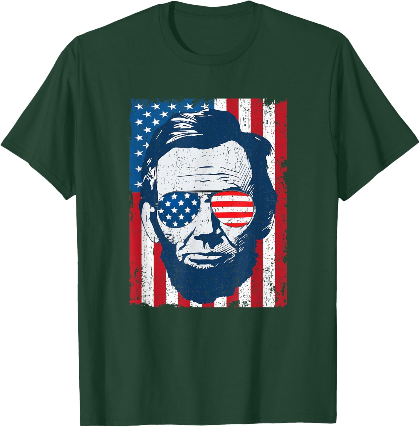 Abe Lincoln Beard Sunglasses & American Flag 4th of July T-Shirt - T-Shirt | Forest