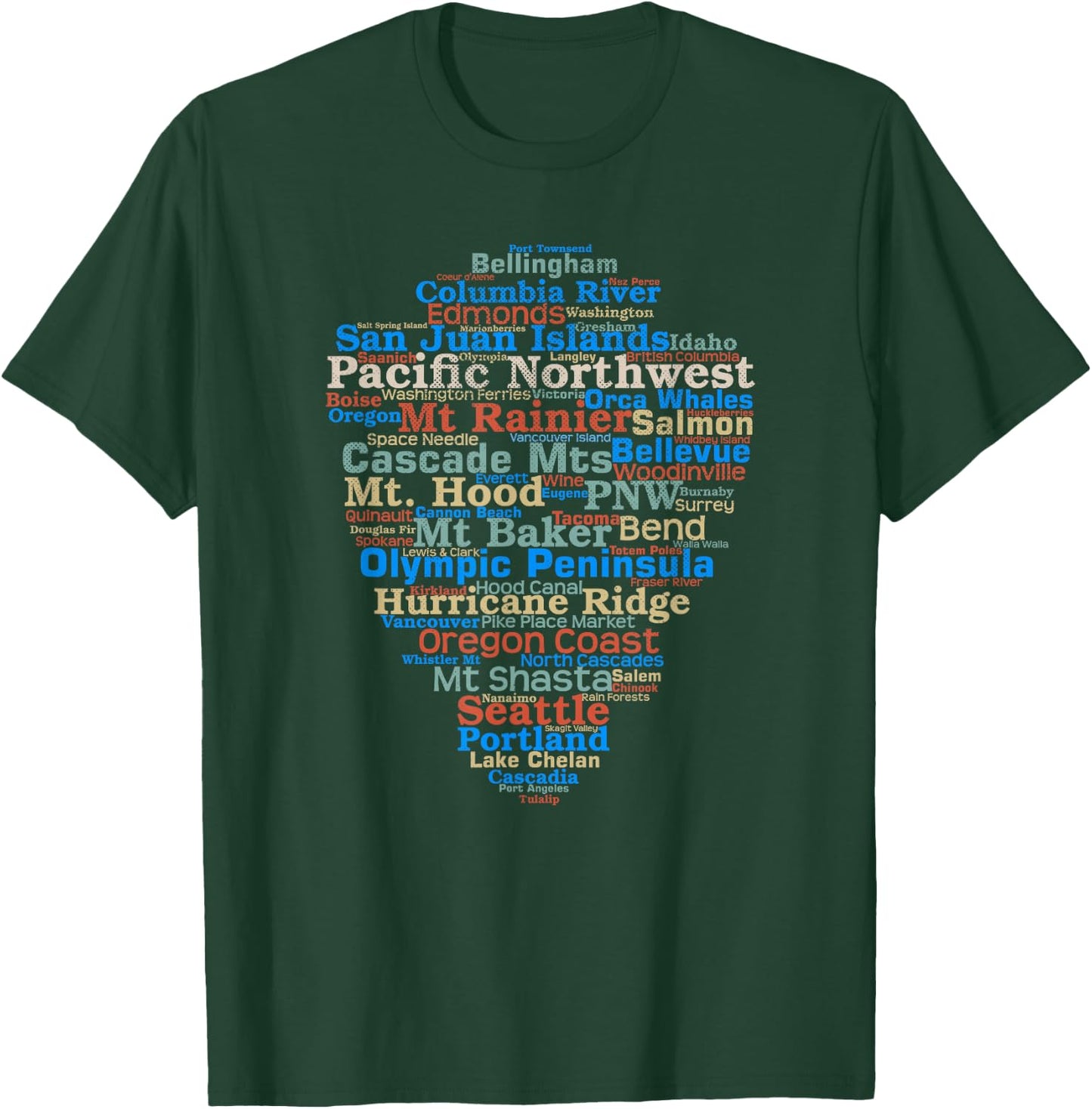 Pacific Northwest Word List Cloud Design Hiking Camping T-Shirt - T-Shirt | Forest
