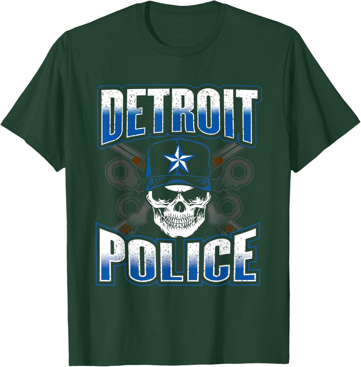 Detroit Michigan PD Policeman Graphic Skull Guns Thin Blue T-Shirt - T-Shirt | Forest