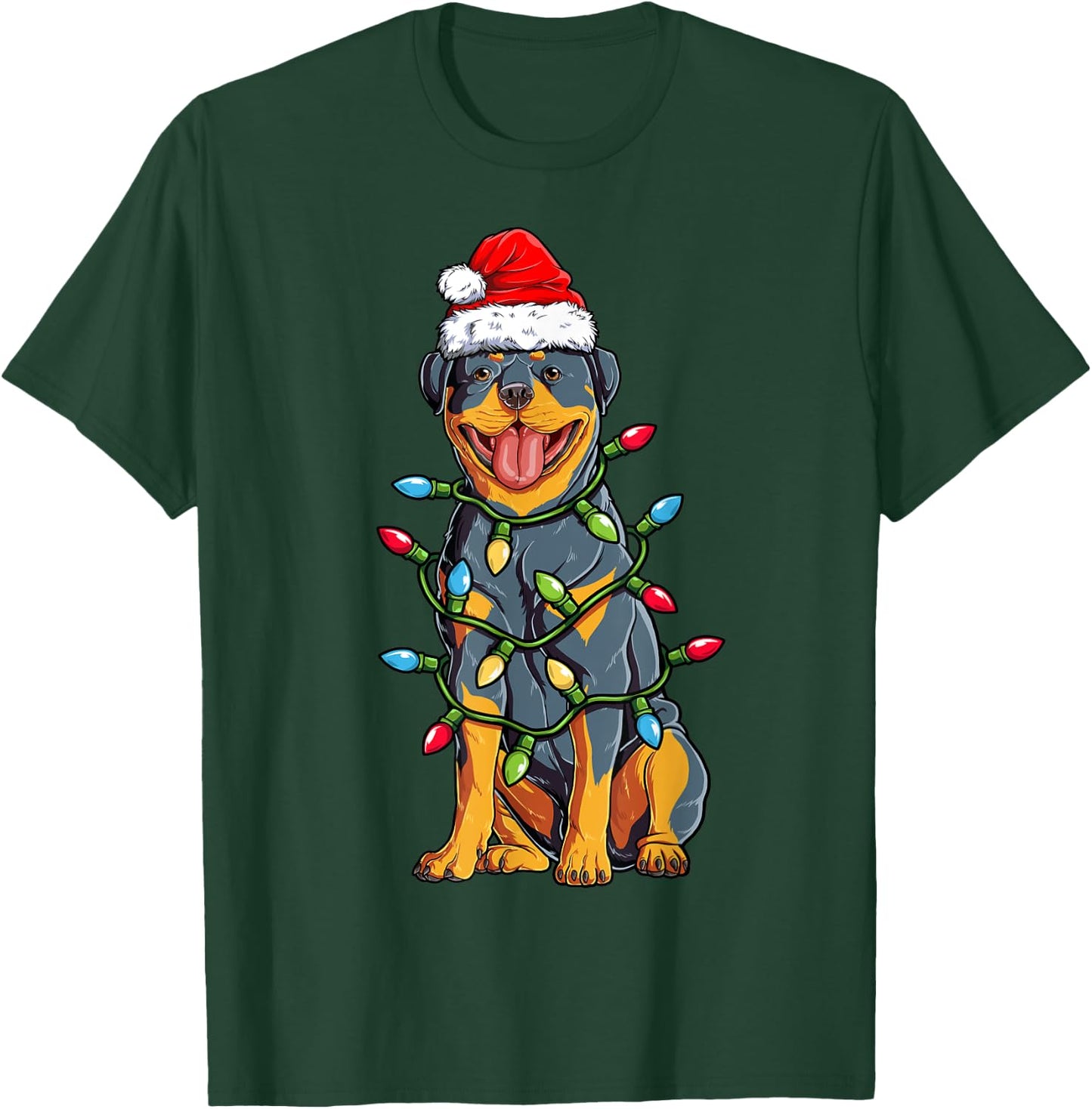 Rottweiler Santa Christmas Tree Lights Xmas Boys Dog Dogmas T-Shirt - T-Shirt | Forest