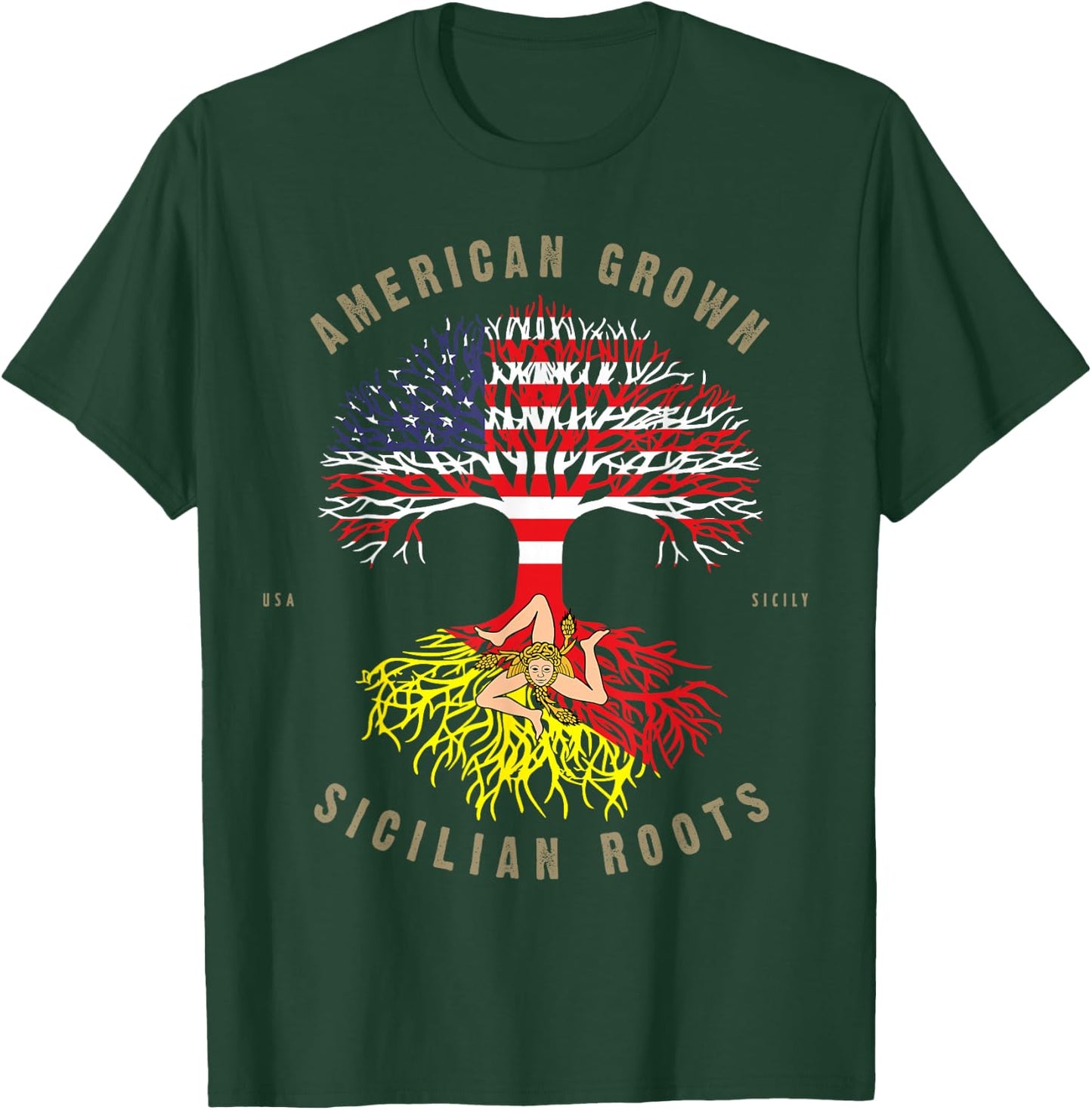 American Grown with Sicilian Roots - Sicily Malta T-Shirt - T-Shirt | Forest