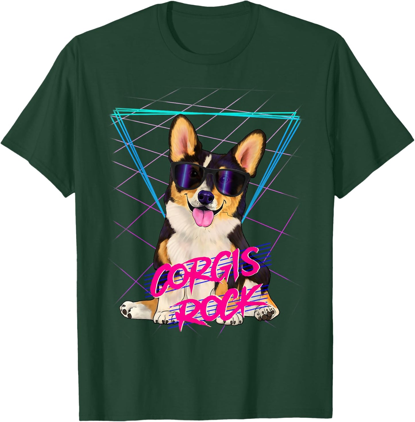 Corgis Rock - retro 80s corgi dog in sunglasses T-Shirt - T-Shirt | Forest