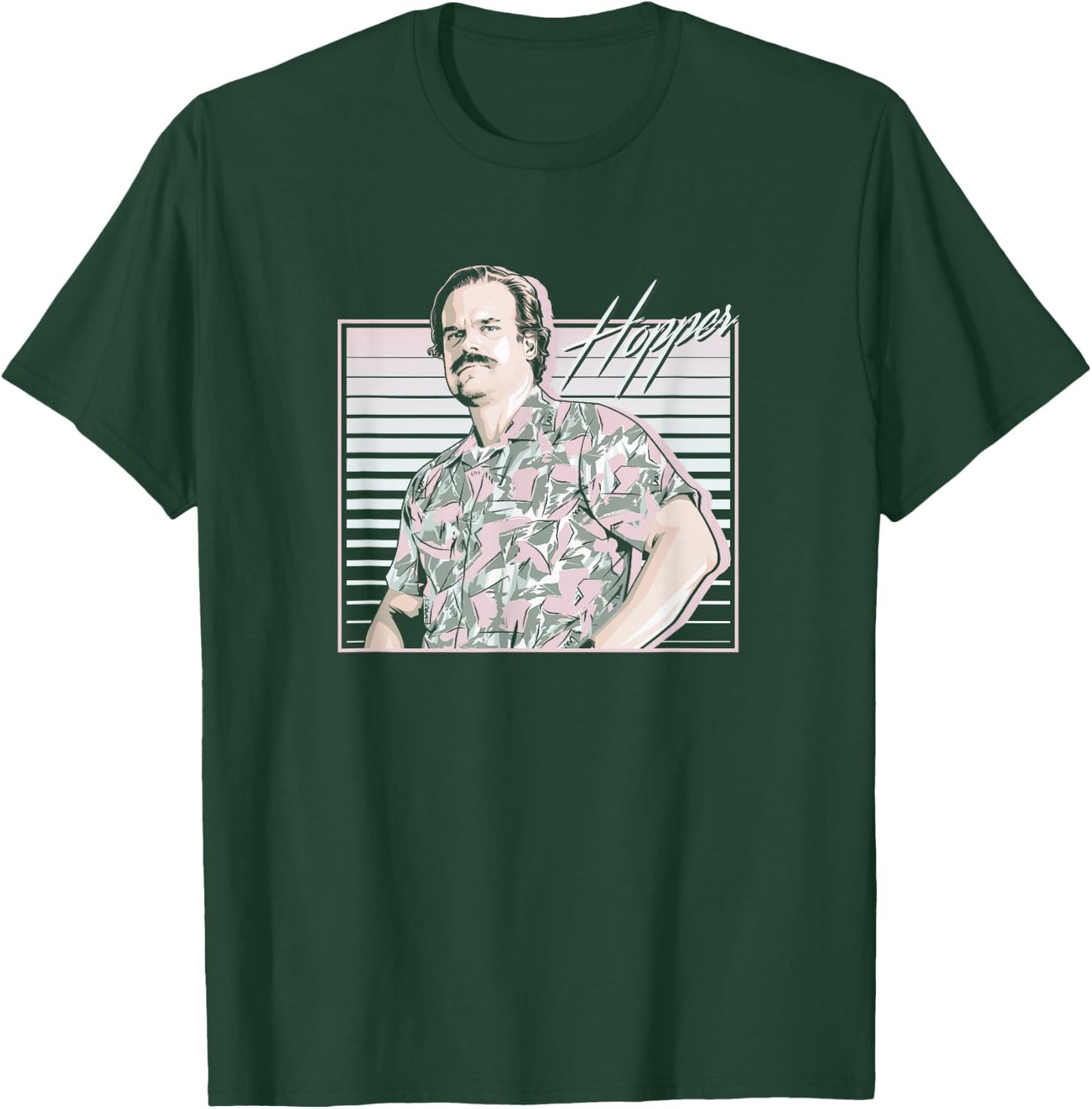 Stranger Things Hopper Hawaiian Shutter Background T-Shirt - T-Shirt | Forest