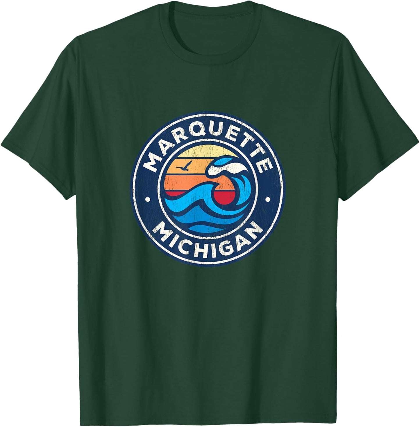 Marquette Michigan MI Vintage Nautical Waves Design T-Shirt - T-Shirt | Forest