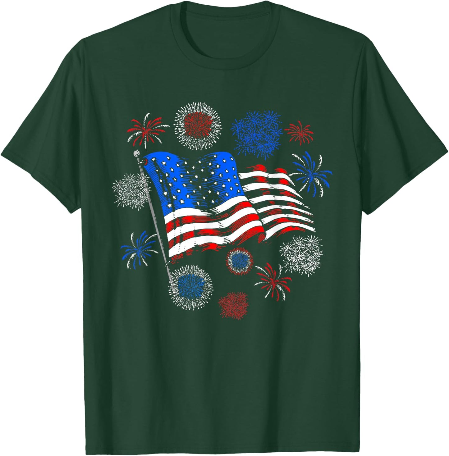 Fireworks 4th of July American Flag Patriotic Sparklers T-Shirt - T-Shirt | Forest