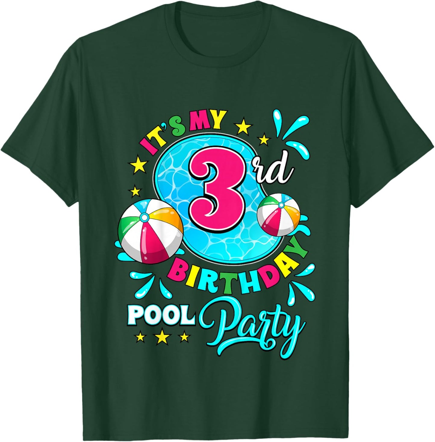 It's My 3rd Birthday Pool Party 3 Years Old T-Shirt - T-Shirt | Forest