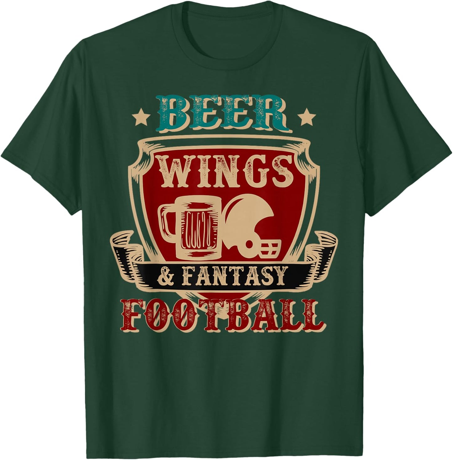 Fantasy Football Beer Wings Fantasy Football Gift Design T-Shirt - T-Shirt | Forest