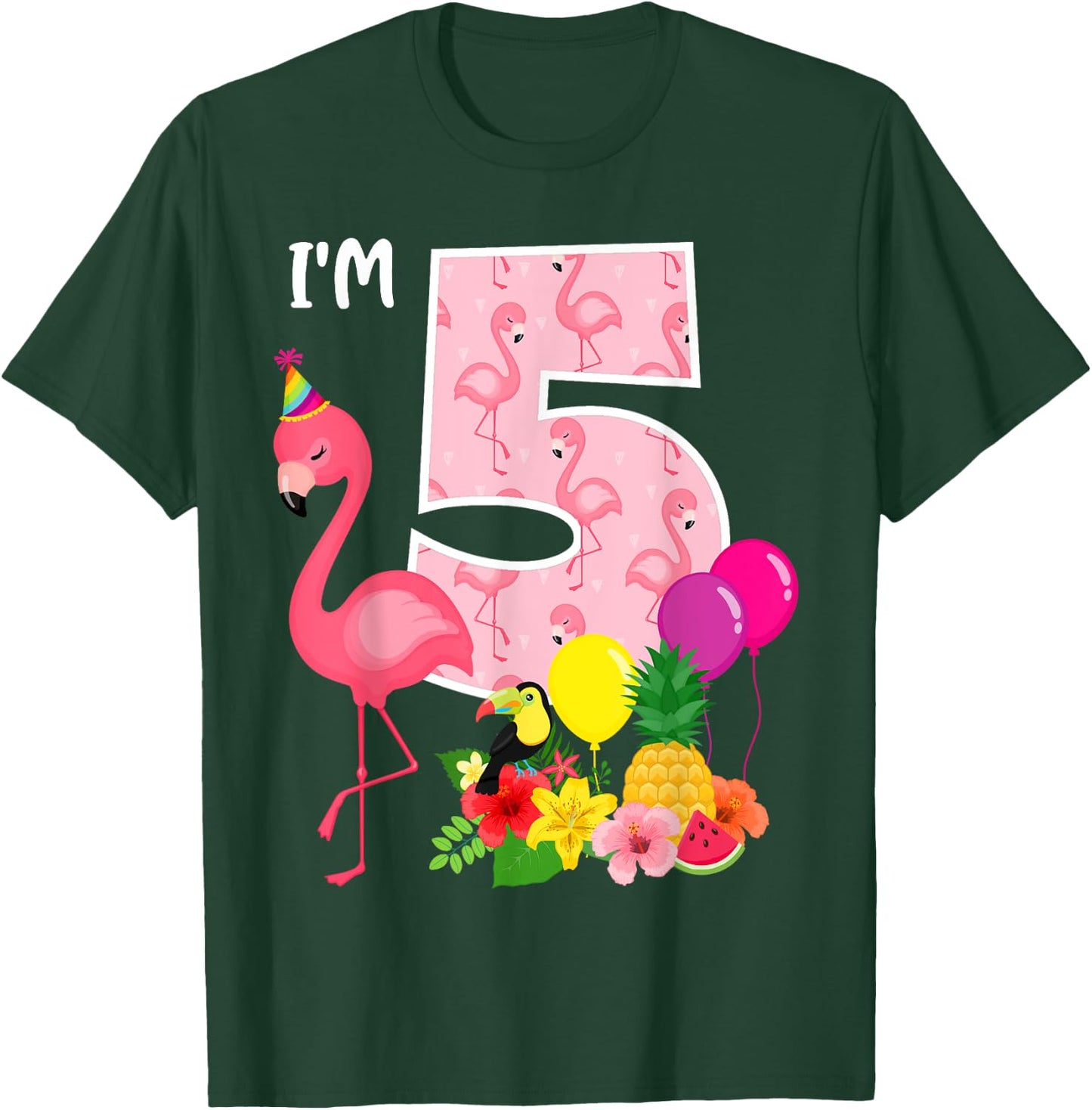 Flamingo Birthday I'm 5 Tropical Flamingo Theme 5th Birthday T-Shirt - T-Shirt | Forest