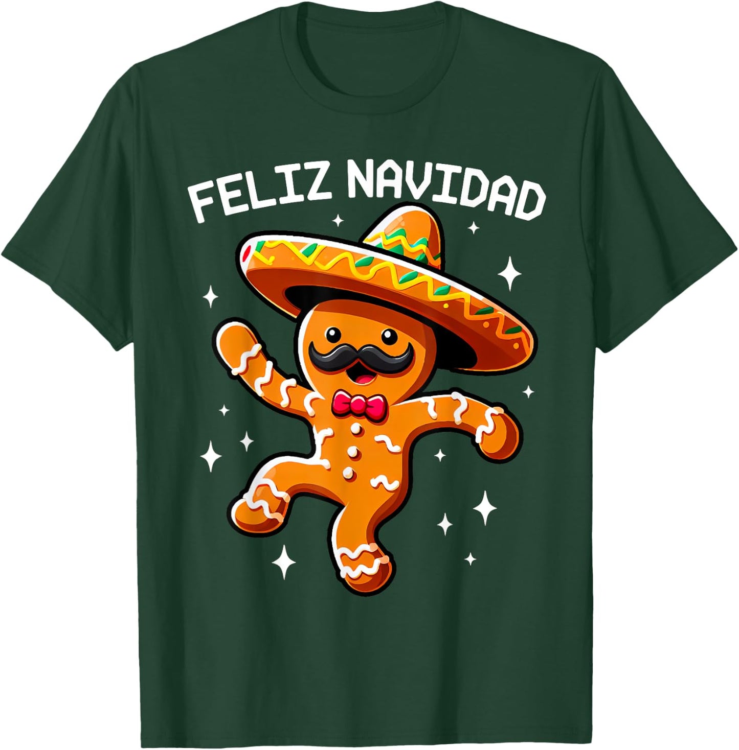 Feliz Navidad Mexican Gingerbread with Sombrero Christmas T-Shirt - T-Shirt | Forest