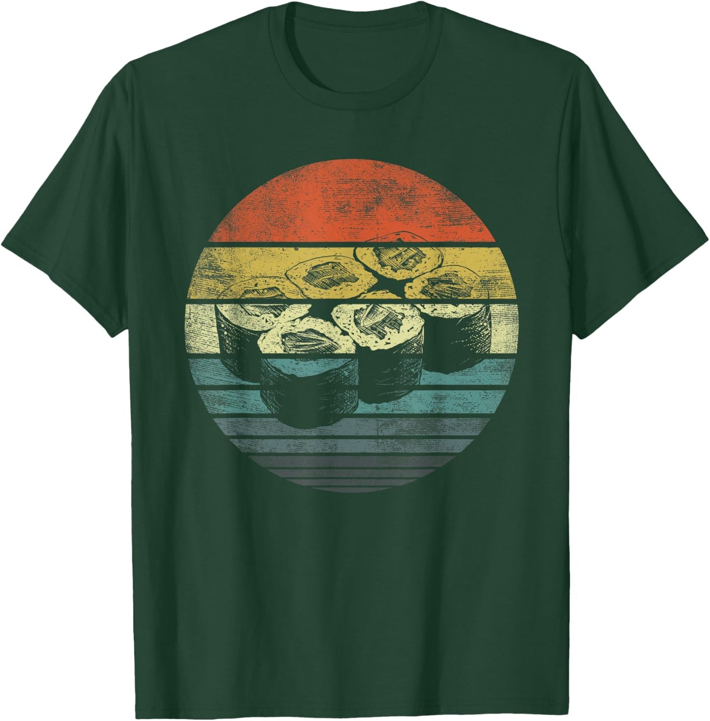 Retro Sushi Roll Sashimi Lover Funny Japanese Food Chef Gift T-Shirt - T-Shirt | Forest