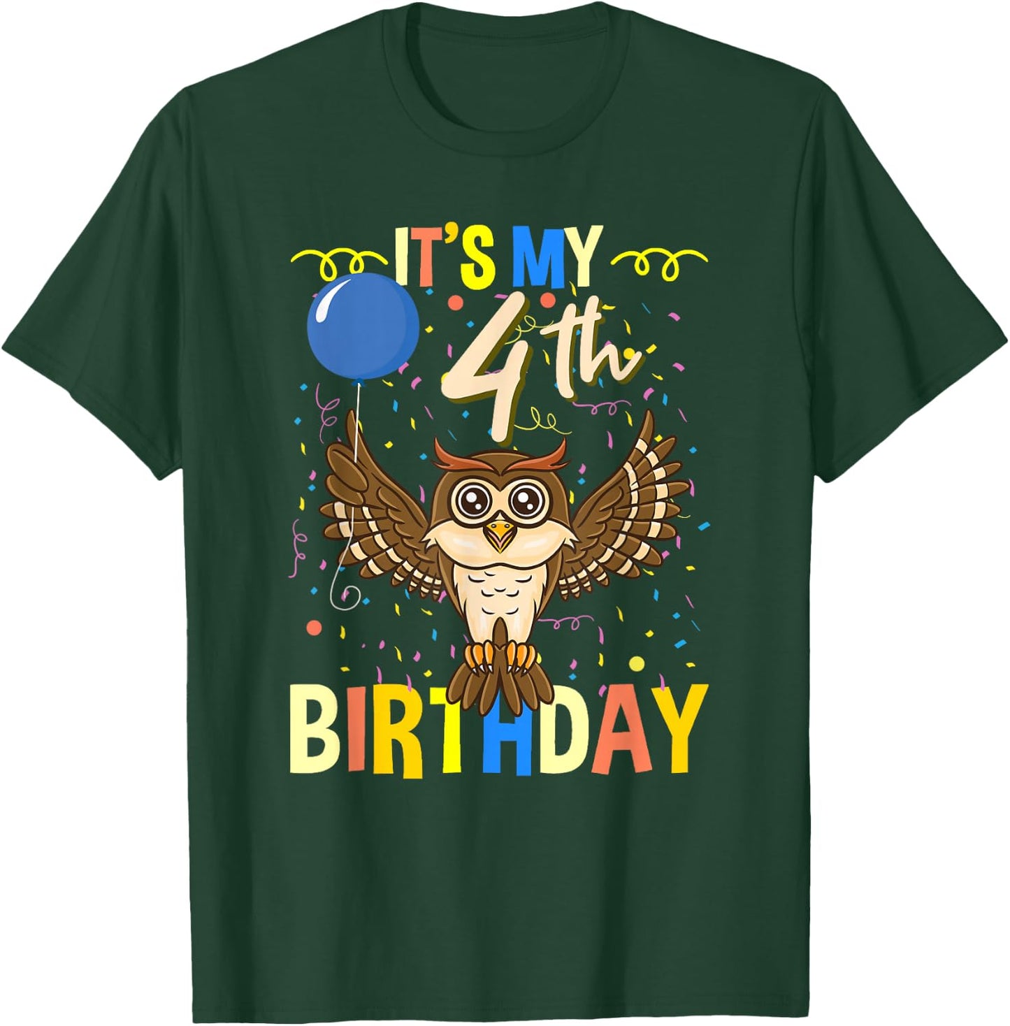 Its My 4th Birthday Owl Bird T-Shirt - T-Shirt | Forest