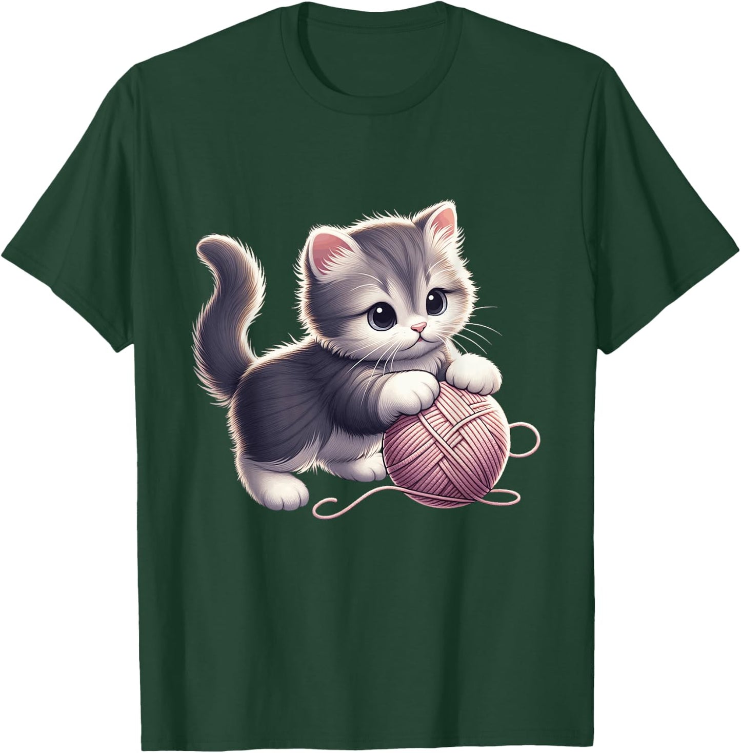 Cute Kitten Cat playing with Wool Ball Adorable Playful T-Shirt - T-Shirt | Forest
