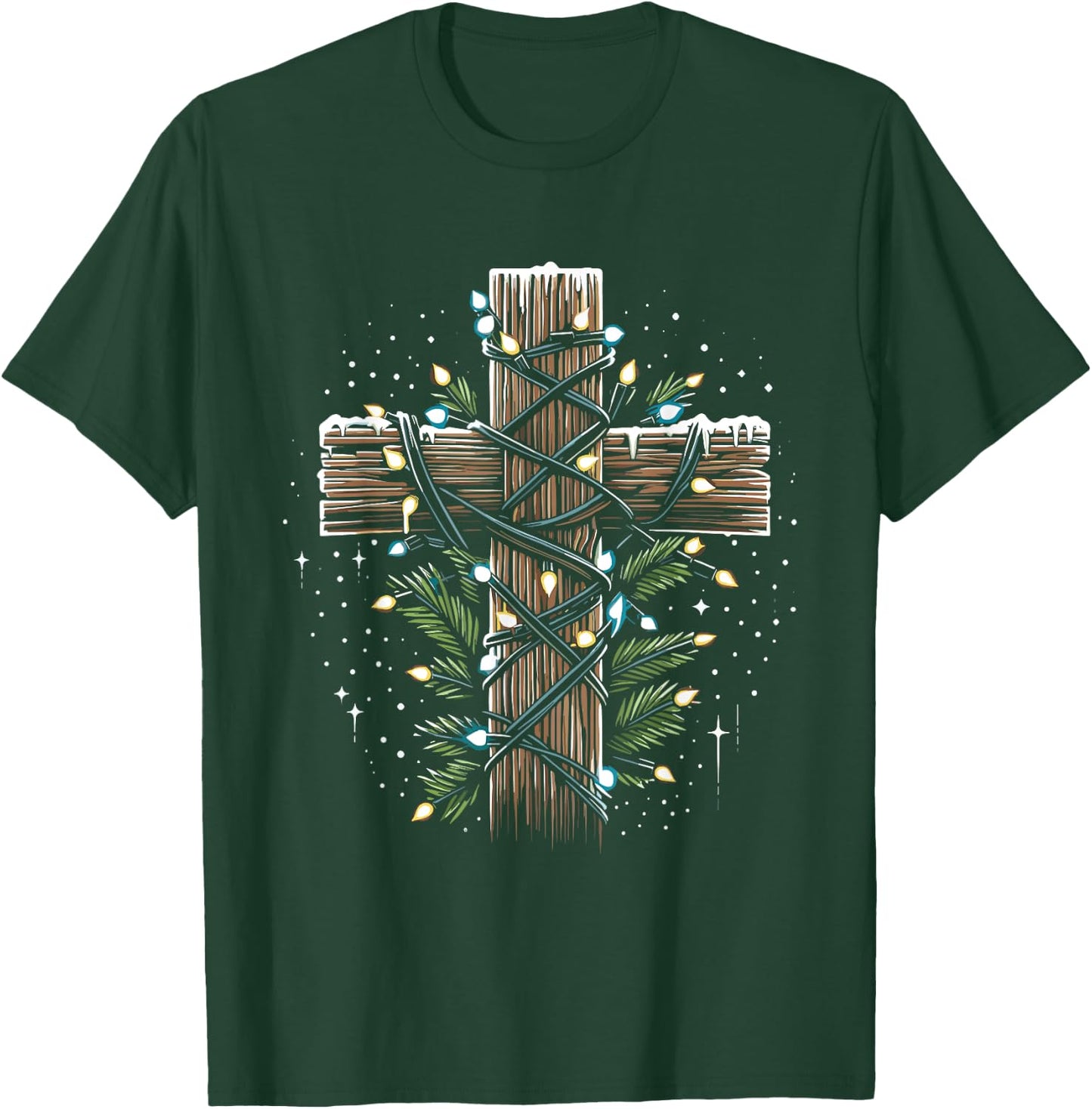 Jesus Cross Crucifix Christmas Lights - Jesus Christ Faith T-Shirt - T-Shirt | Forest
