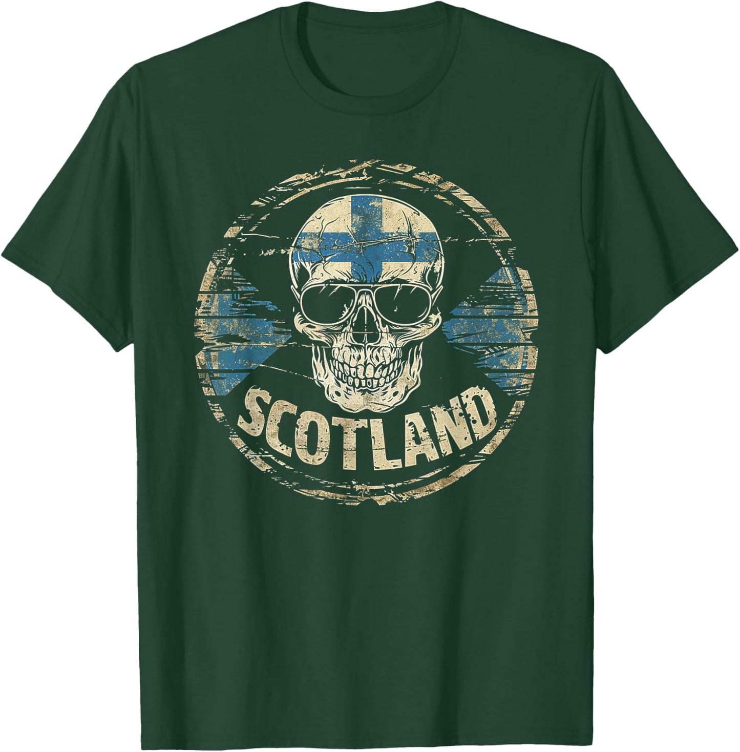 Scottish Scotland Flag Skull Skeleton Vintage Country Family T-Shirt - T-Shirt | Forest