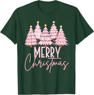 Pink Christmas Tree Merry and Bright Christmas Tree T-Shirt - T-Shirt | Forest