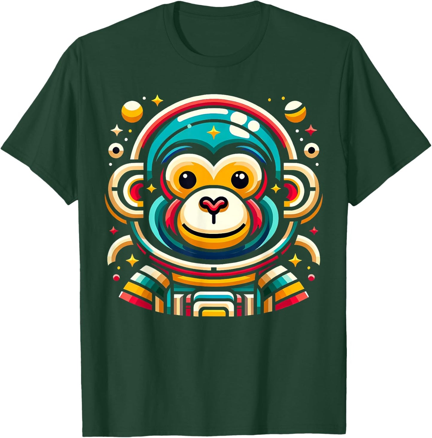 Monkey Astronaut Funny Colorful Space Animal Lover Black T-Shirt - T-Shirt | Forest