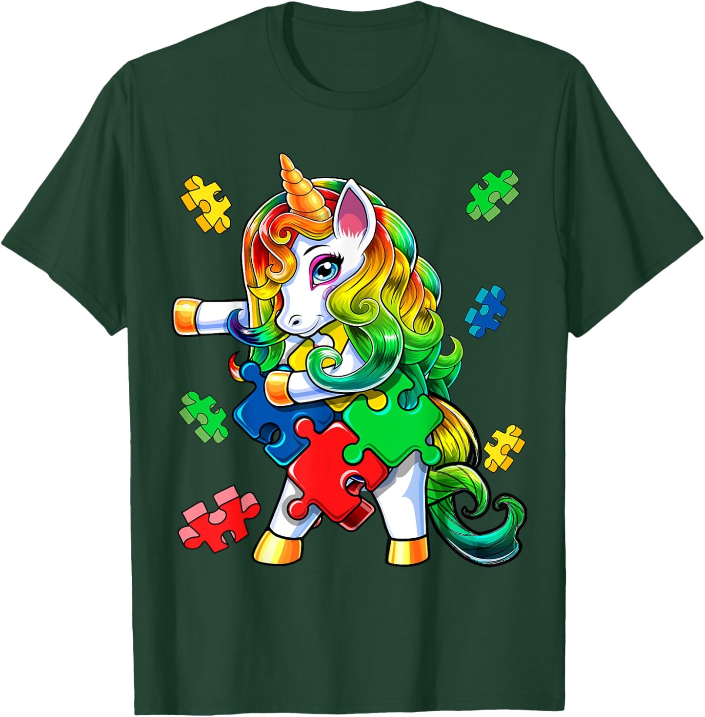 Autism Awareness Flossing Unicorn Puzzle Piece Gift Kids T-Shirt - T-Shirt | Forest