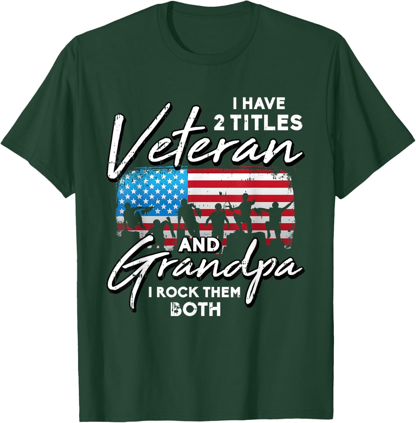 Veteran Grandpa American Flag Two Titles Grandfather Gifts Kids Men T-Shirt - T-Shirt | Forest