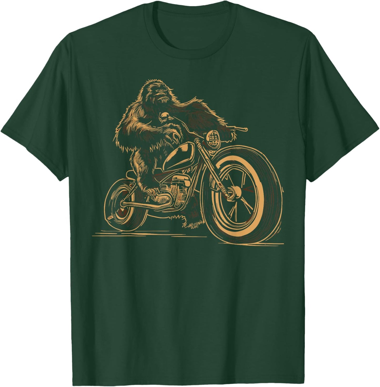 Bigfoot Riding Motorcycle Bike Funny Squatch Men Women Kids T-Shirt - T-Shirt | Forest