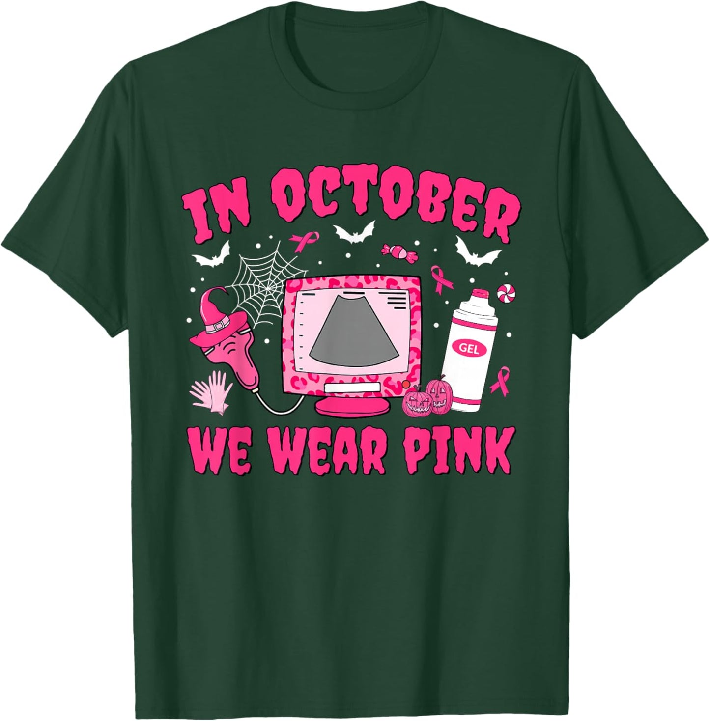 In October We Wear Pink Sonographer Leopard Breast Cancer T-Shirt - T-Shirt | Forest