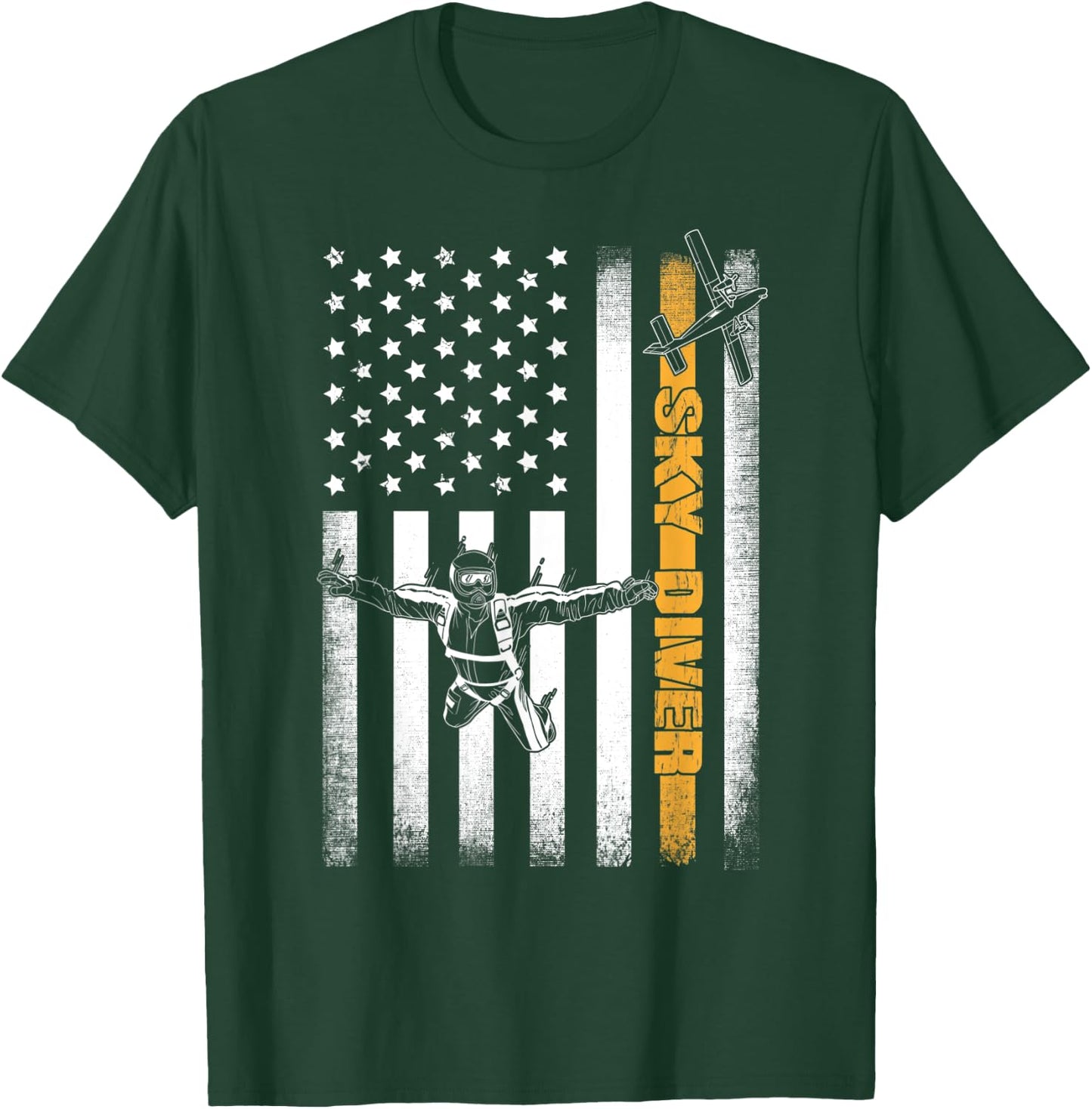 Funny Skydiving Gift Parachuting American Skydiver USA Flag T-Shirt - T-Shirt | Forest