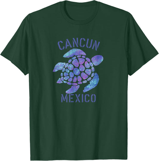 Cancun, Mexico Beach Design / Tribal Turtle Gift T-Shirt - T-Shirt | Forest