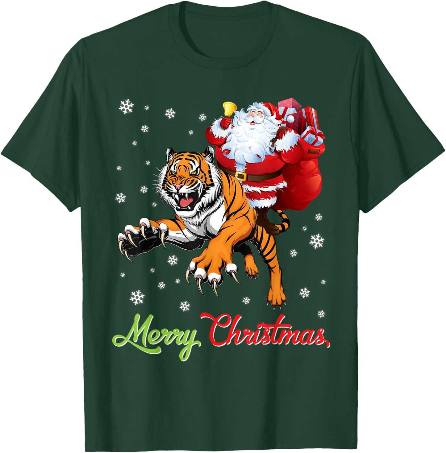 Santa Claus With Xmas Gift Riding Tiger Merry Christmas Day T-Shirt - T-Shirt | Forest