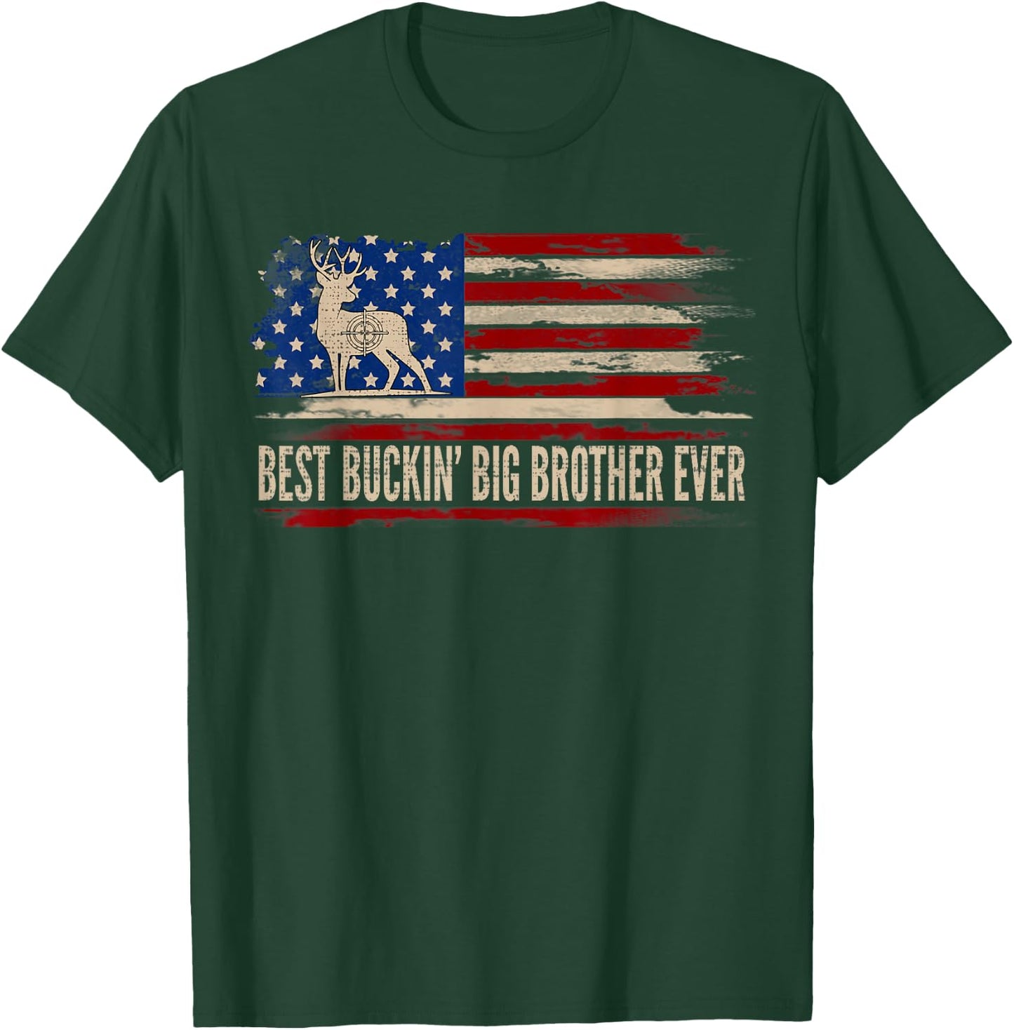 Best Buckin' Big Brother Ever American USA Flag Deer Hunting T-Shirt - T-Shirt | Forest