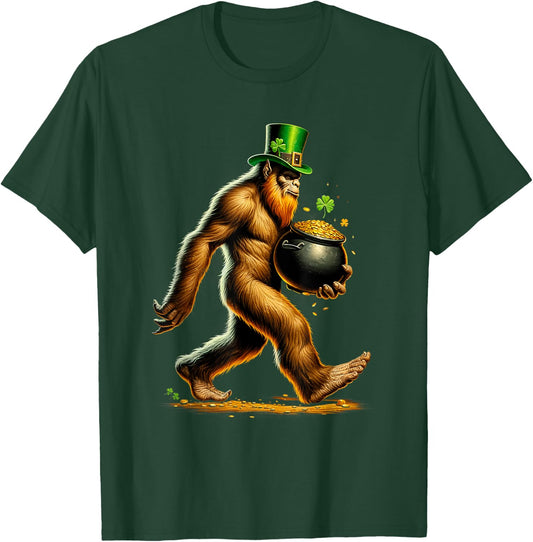 Happy St Patrick's Day Funny Bigfoot Sasquatch Shamrock Gold T-Shirt - T-Shirt | Forest