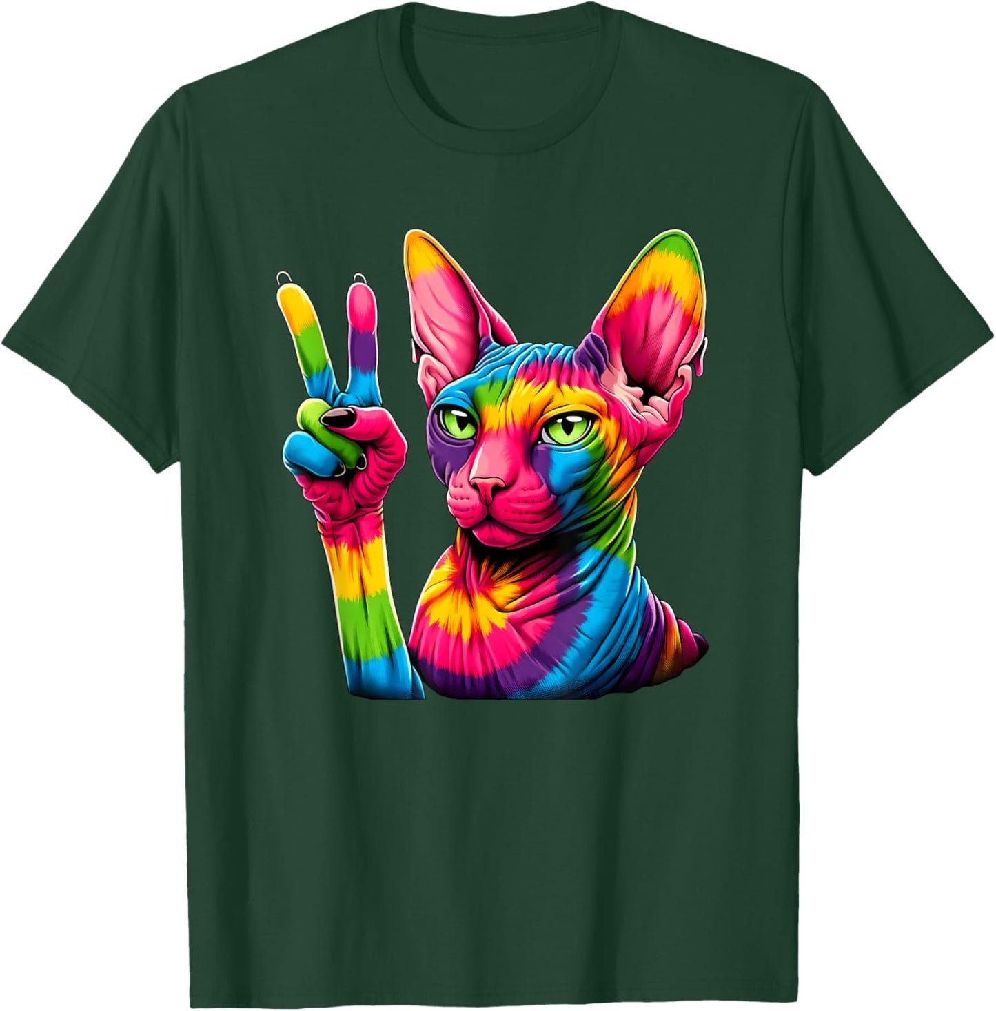 Peace Sign Tie Dye Hairless Sphinx Cat T-Shirt - T-Shirt | Forest