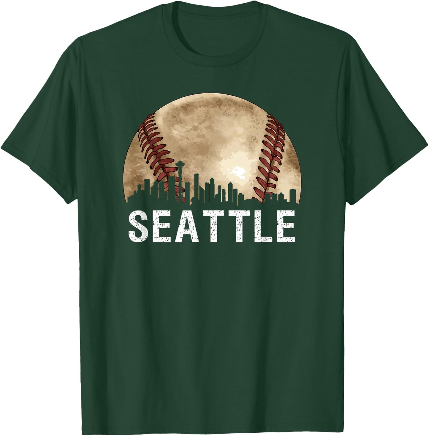 Seattle Skyline City Vintage Baseball Lover T-Shirt - T-Shirt | Forest