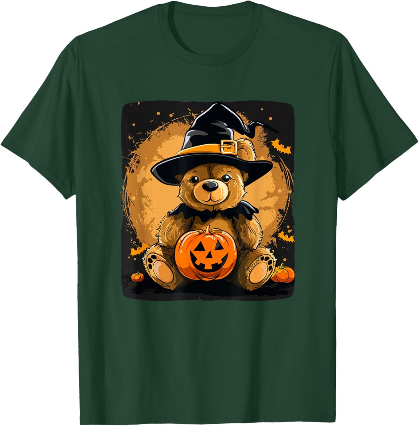 Halloween Pumpkin with Funny Teddy Bear for Adults and Kids T-Shirt - T-Shirt | Forest