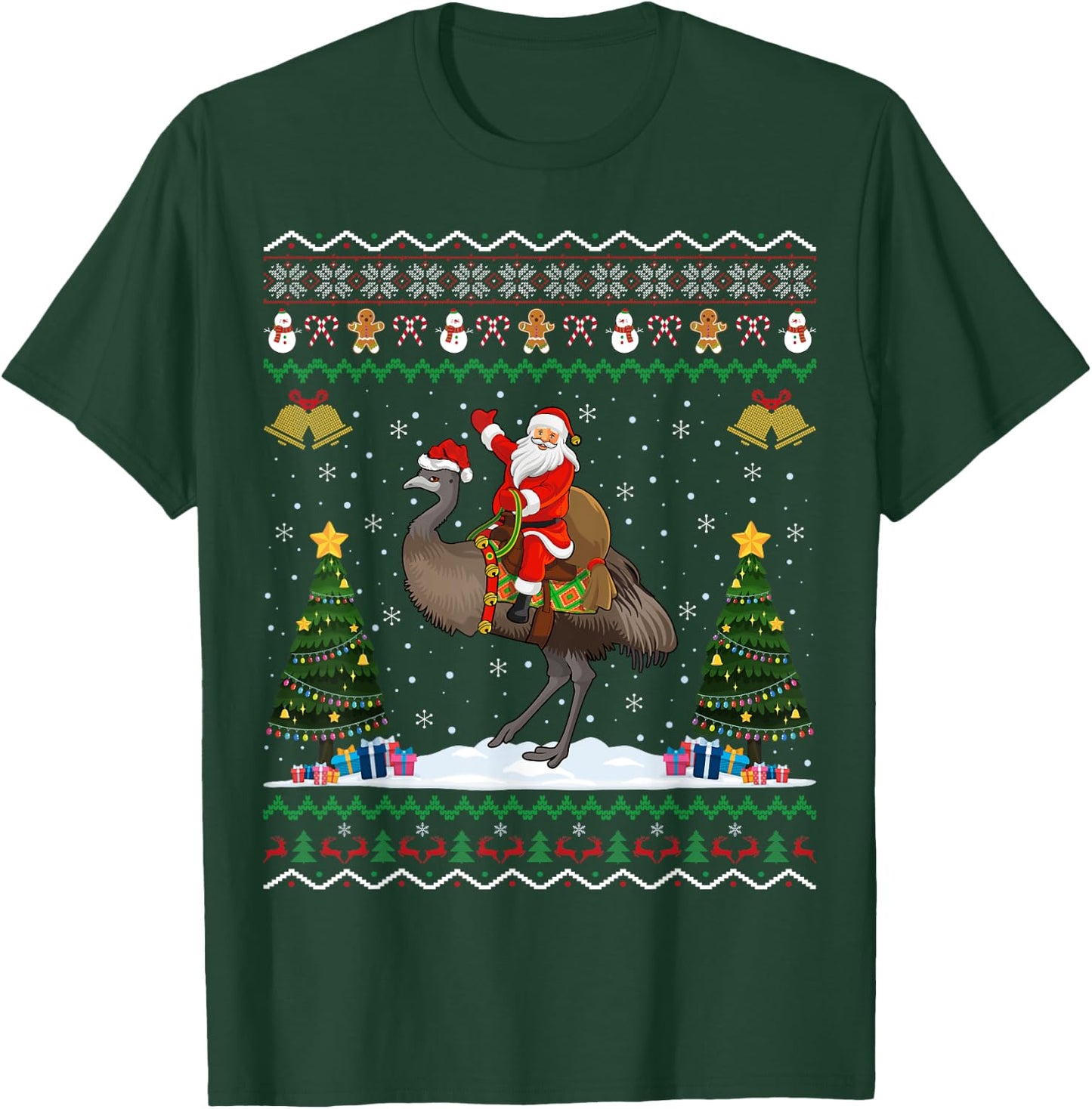 Emu Bird Ugly Xmas Gift Santa Riding Emu Christmas T-Shirt - T-Shirt | Forest