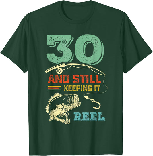 Turning 30 Bass Fish Fisherman 30th Birthday Fishing Gift T-Shirt - T-Shirt | Forest