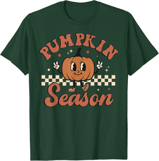 Vintage Pumpkins Spices Season Retro Groovy Fall Halloween T-Shirt - T-Shirt | Forest