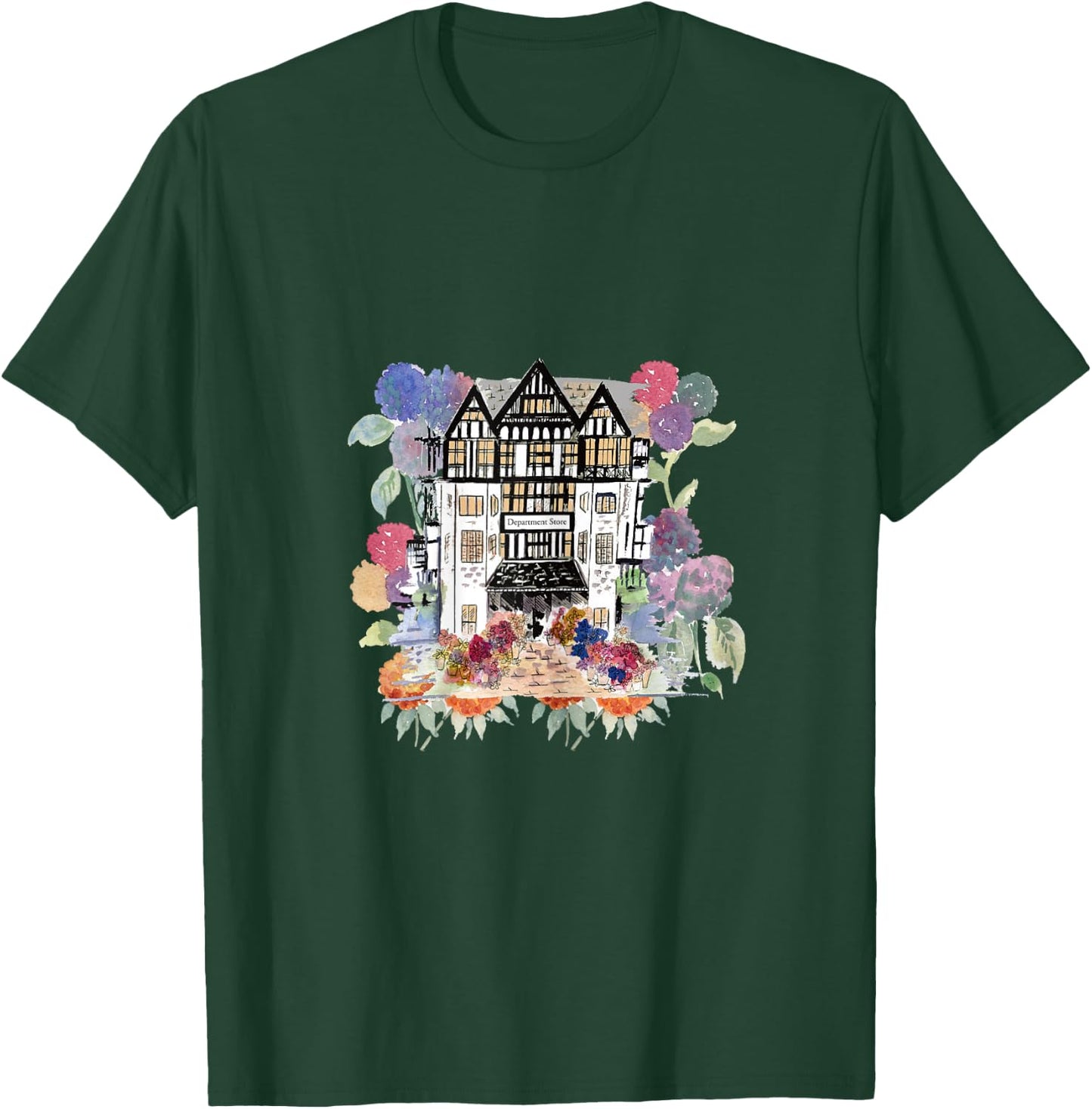 Liberty of London Inspired Shop Window Flowers Tourist T-Shirt - T-Shirt | Forest