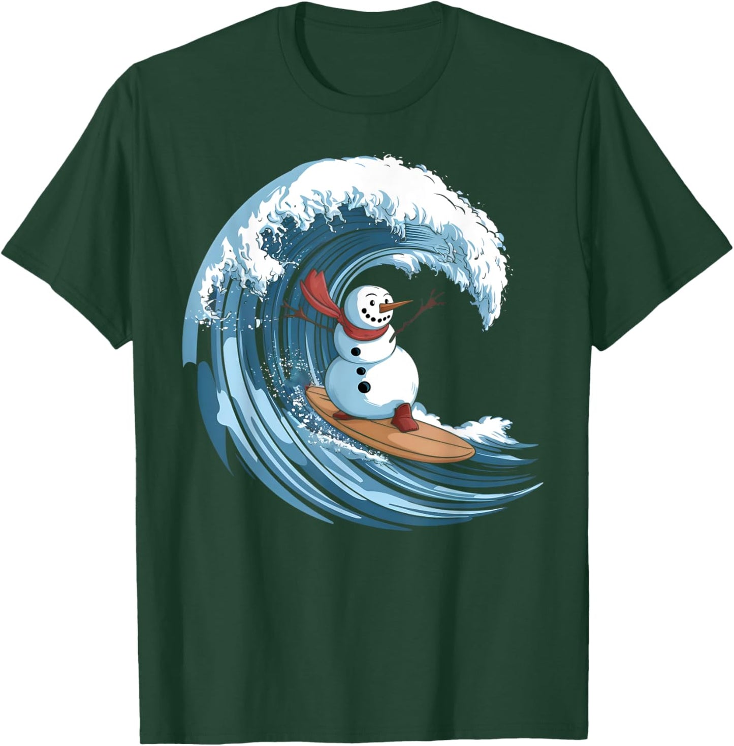 Christmas In July Snowman Surfing Surfboard Beach Waves T-Shirt - T-Shirt | Forest