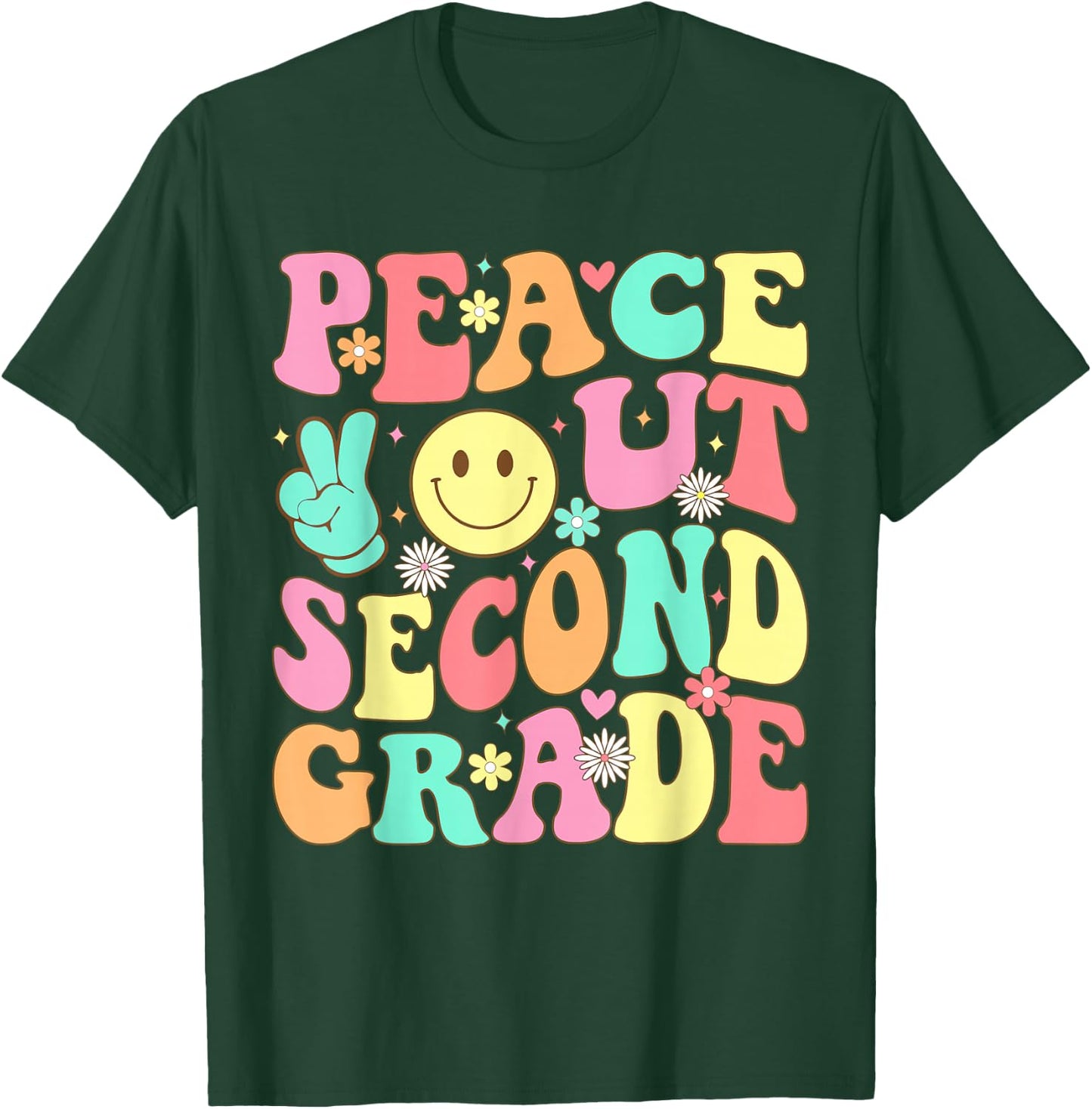 Peace Out Second Grade Groovy 2nd Grade Last Day of School T-Shirt - T-Shirt | Forest