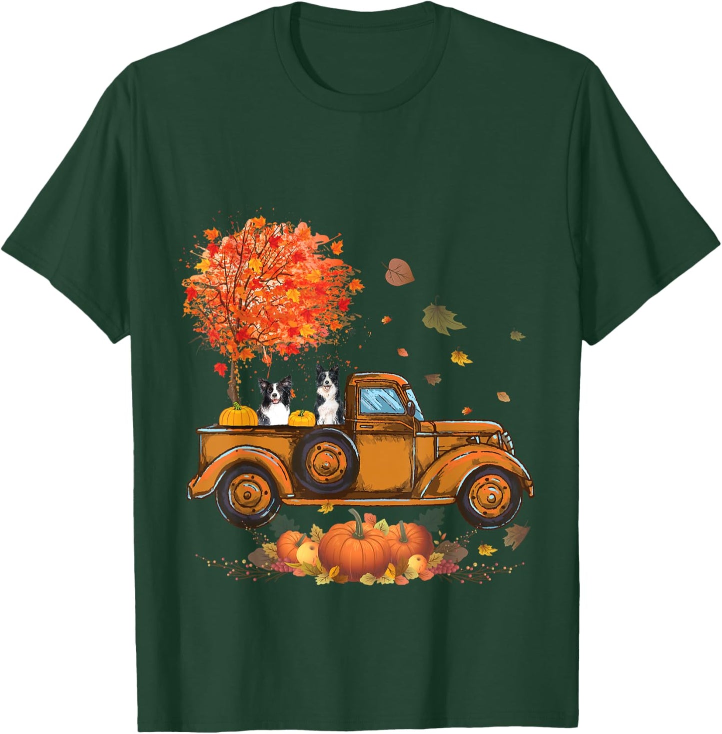 Border Collie Pumpkins Truck Autumn Leaf Fall thanksgiving T-Shirt - T-Shirt | Forest