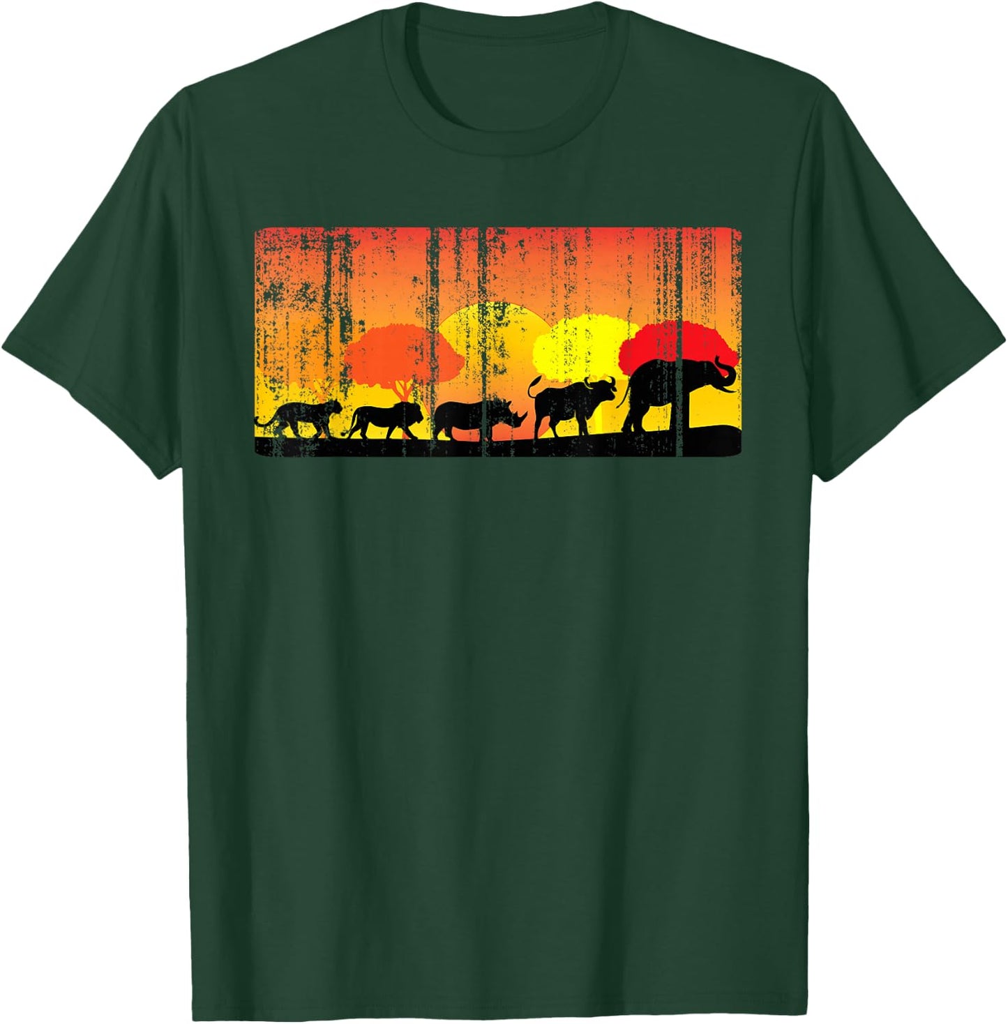 Africa Big Five Animals Distressed | BIG 5 of Africa T-Shirt - T-Shirt | Forest