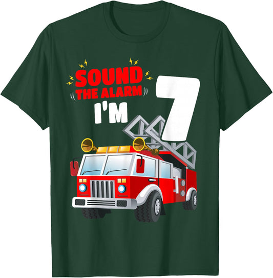 Kids Fire Truck 7th Birthday Shirt 7 Years Old FireFighter T-Shirt - T-Shirt | Forest